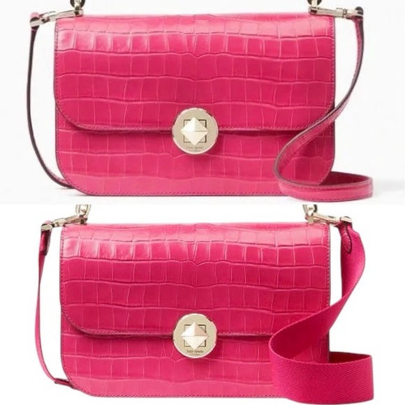 $449 Retail NWOT Kate Spade Audrey Croc Embossed 3-Way Pink Crossbody & Dust - Picture 2 of 13